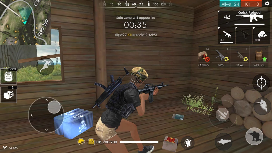 screen shot of game play inside cabin in free fire