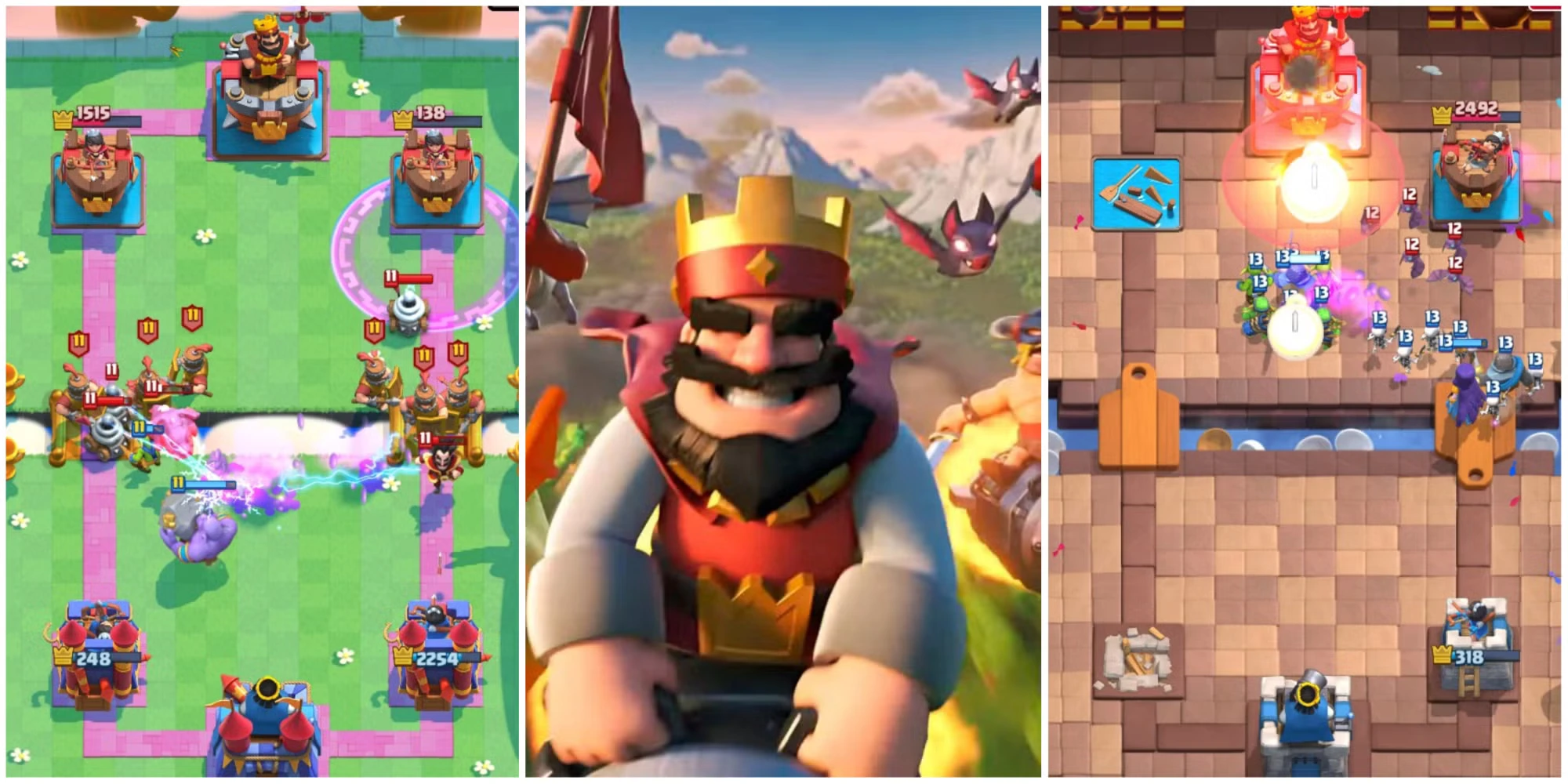 split screen of different screen shots of game play from clash royale