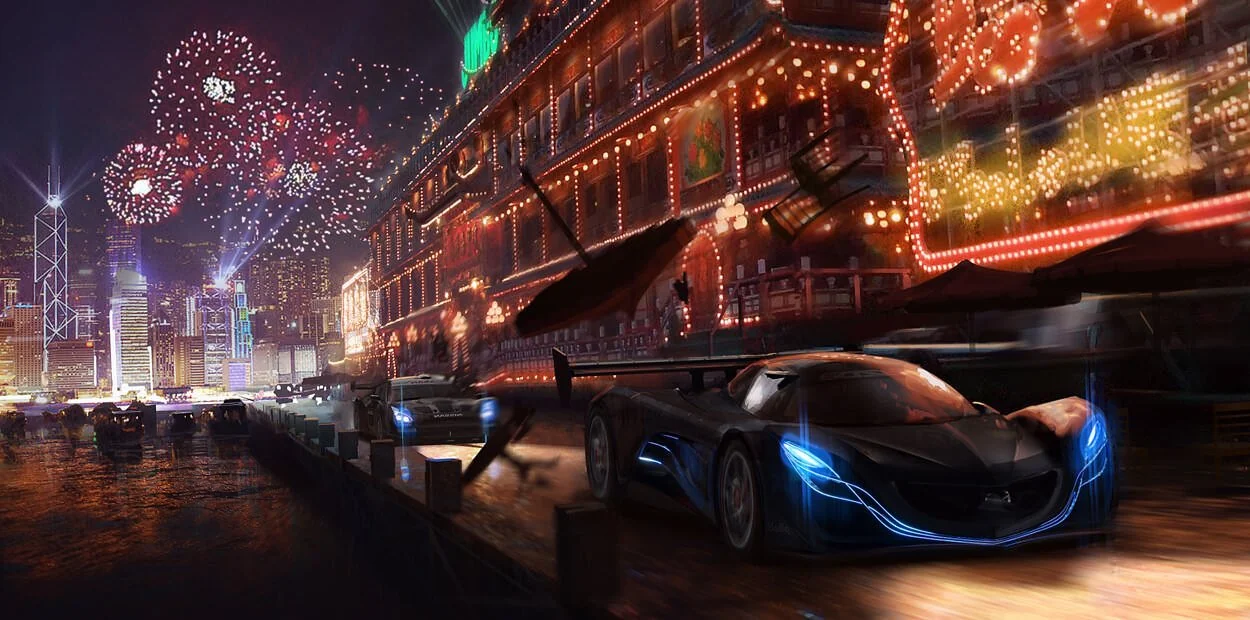 Forza Horizon 6 concept art showing Japanese city racing